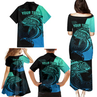 Personalised Polynesia Fishing Family Matching Puletasi Dress and Hawaiian Shirt With Maori Hei Matau Fish Hook Turquoise Art - Wonder Print Shop