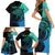 Personalised Polynesia Fishing Family Matching Short Sleeve Bodycon Dress and Hawaiian Shirt With Maori Hei Matau Fish Hook Turquoise Art - Wonder Print Shop