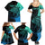 Personalised Polynesia Fishing Family Matching Summer Maxi Dress and Hawaiian Shirt With Maori Hei Matau Fish Hook Turquoise Art - Wonder Print Shop