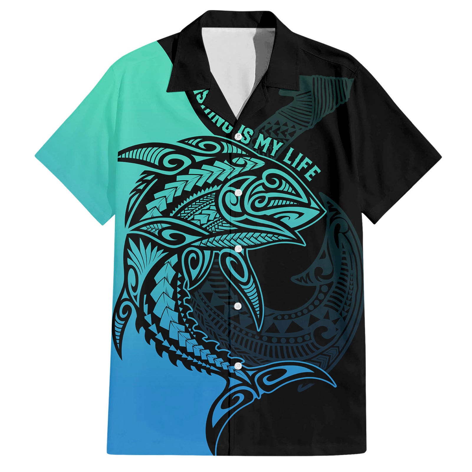 Personalised Polynesia Fishing Hawaiian Shirt With Maori Hei Matau Fish Hook Turquoise Art - Wonder Print Shop