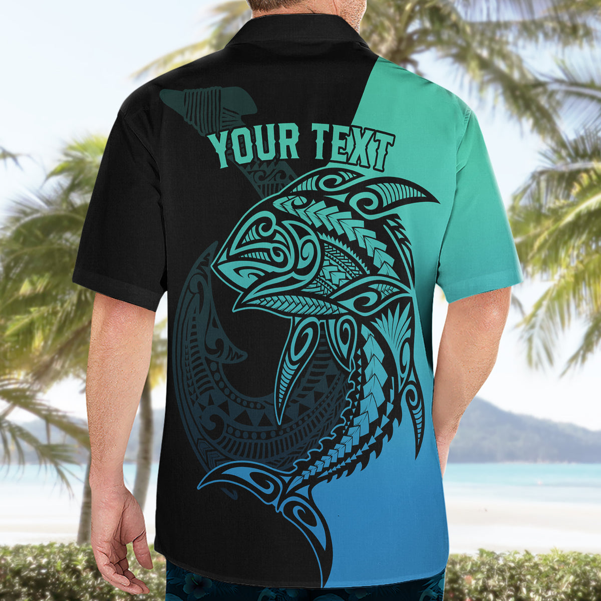 Personalised Polynesia Fishing Hawaiian Shirt With Maori Hei Matau Fish Hook Turquoise Art - Wonder Print Shop
