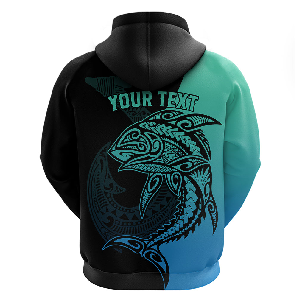 Personalised Polynesia Fishing Hoodie With Maori Hei Matau Fish Hook Turquoise Art - Wonder Print Shop