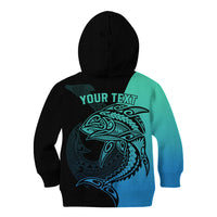 Personalised Polynesia Fishing Kid Hoodie With Maori Hei Matau Fish Hook Turquoise Art - Wonder Print Shop