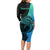 Personalised Polynesia Fishing Long Sleeve Bodycon Dress With Maori Hei Matau Fish Hook Turquoise Art - Wonder Print Shop