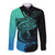 Personalised Polynesia Fishing Long Sleeve Button Shirt With Maori Hei Matau Fish Hook Turquoise Art - Wonder Print Shop