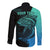 Personalised Polynesia Fishing Long Sleeve Button Shirt With Maori Hei Matau Fish Hook Turquoise Art - Wonder Print Shop