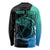Personalised Polynesia Fishing Long Sleeve Shirt With Maori Hei Matau Fish Hook Turquoise Art - Wonder Print Shop