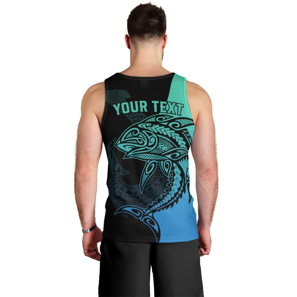 Personalised Polynesia Fishing Men Tank Top With Maori Hei Matau Fish Hook Turquoise Art - Wonder Print Shop