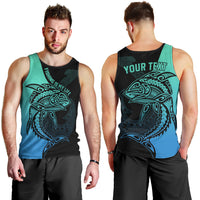Personalised Polynesia Fishing Men Tank Top With Maori Hei Matau Fish Hook Turquoise Art - Wonder Print Shop