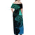 Personalised Polynesia Fishing Off Shoulder Maxi Dress With Maori Hei Matau Fish Hook Turquoise Art - Wonder Print Shop