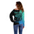 Personalised Polynesia Fishing Off Shoulder Sweater With Maori Hei Matau Fish Hook Turquoise Art - Wonder Print Shop