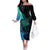Personalised Polynesia Fishing Off The Shoulder Long Sleeve Dress With Maori Hei Matau Fish Hook Turquoise Art - Wonder Print Shop