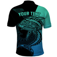 Personalised Polynesia Fishing Polo Shirt With Maori Hei Matau Fish Hook Turquoise Art - Wonder Print Shop