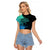 Personalised Polynesia Fishing Raglan Cropped T Shirt With Maori Hei Matau Fish Hook Turquoise Art - Wonder Print Shop