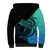 Personalised Polynesia Fishing Sherpa Hoodie With Maori Hei Matau Fish Hook Turquoise Art - Wonder Print Shop
