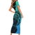 Personalised Polynesia Fishing Short Sleeve Bodycon Dress With Maori Hei Matau Fish Hook Turquoise Art - Wonder Print Shop