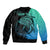 Personalised Polynesia Fishing Sleeve Zip Bomber Jacket With Maori Hei Matau Fish Hook Turquoise Art - Wonder Print Shop