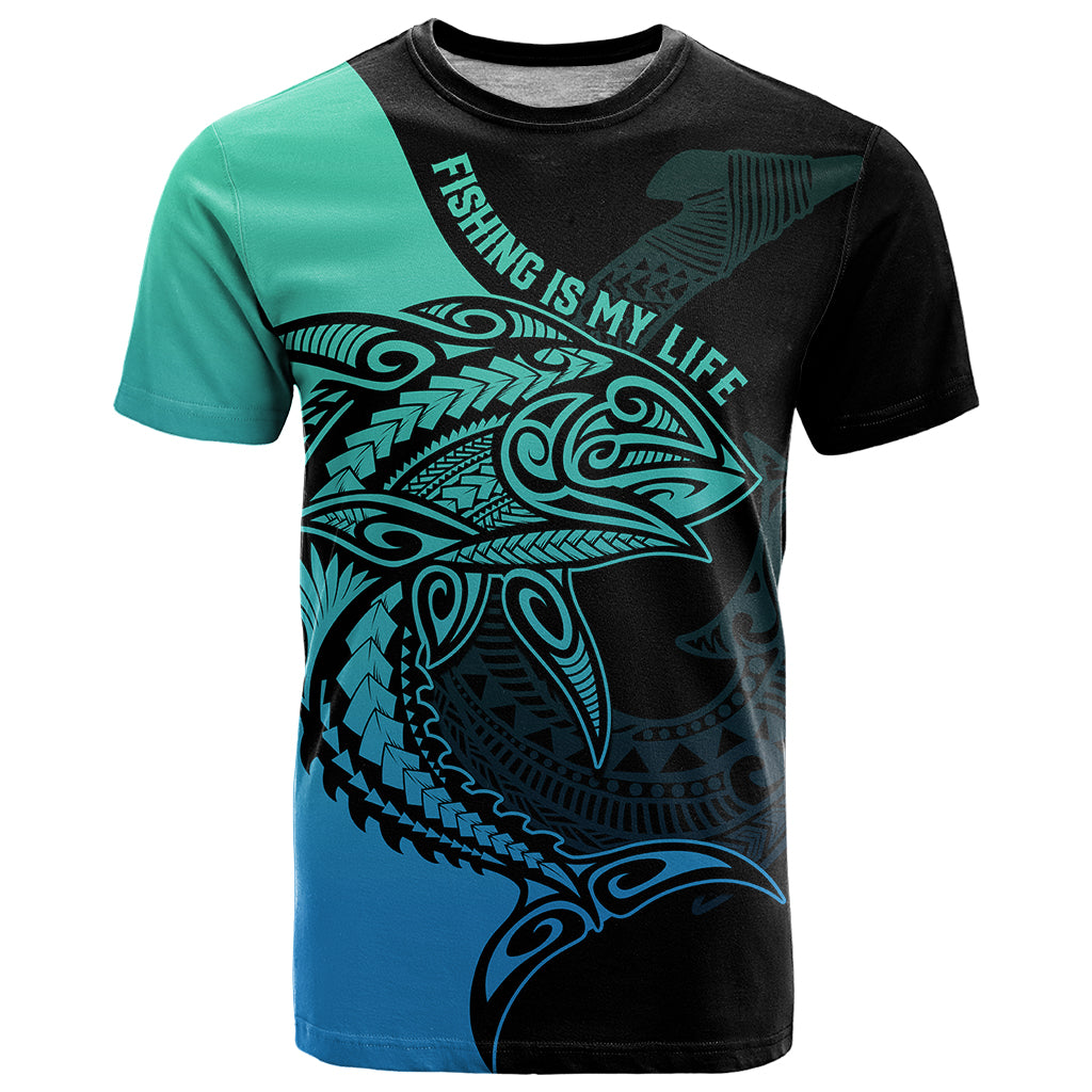 Personalised Polynesia Fishing T Shirt With Maori Hei Matau Fish Hook Turquoise Art - Wonder Print Shop