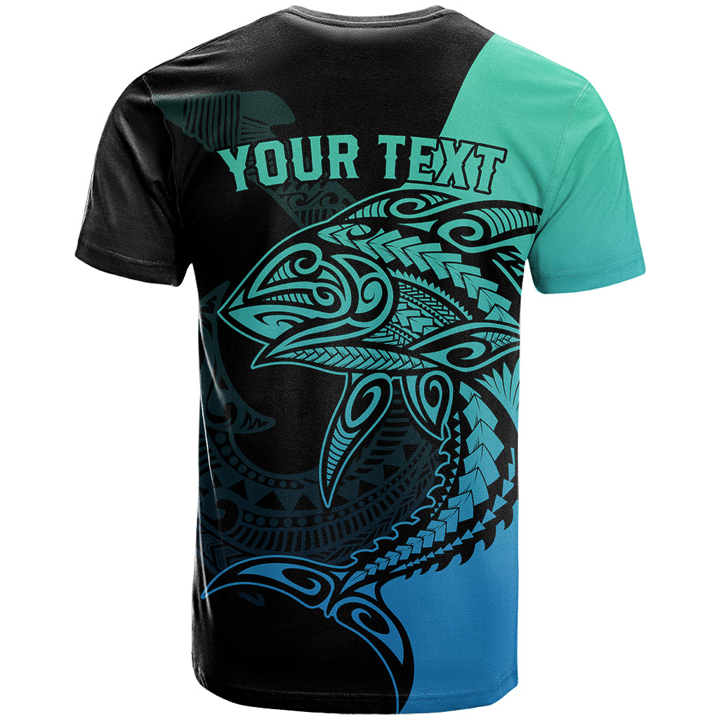 Personalised Polynesia Fishing T Shirt With Maori Hei Matau Fish Hook Turquoise Art - Wonder Print Shop