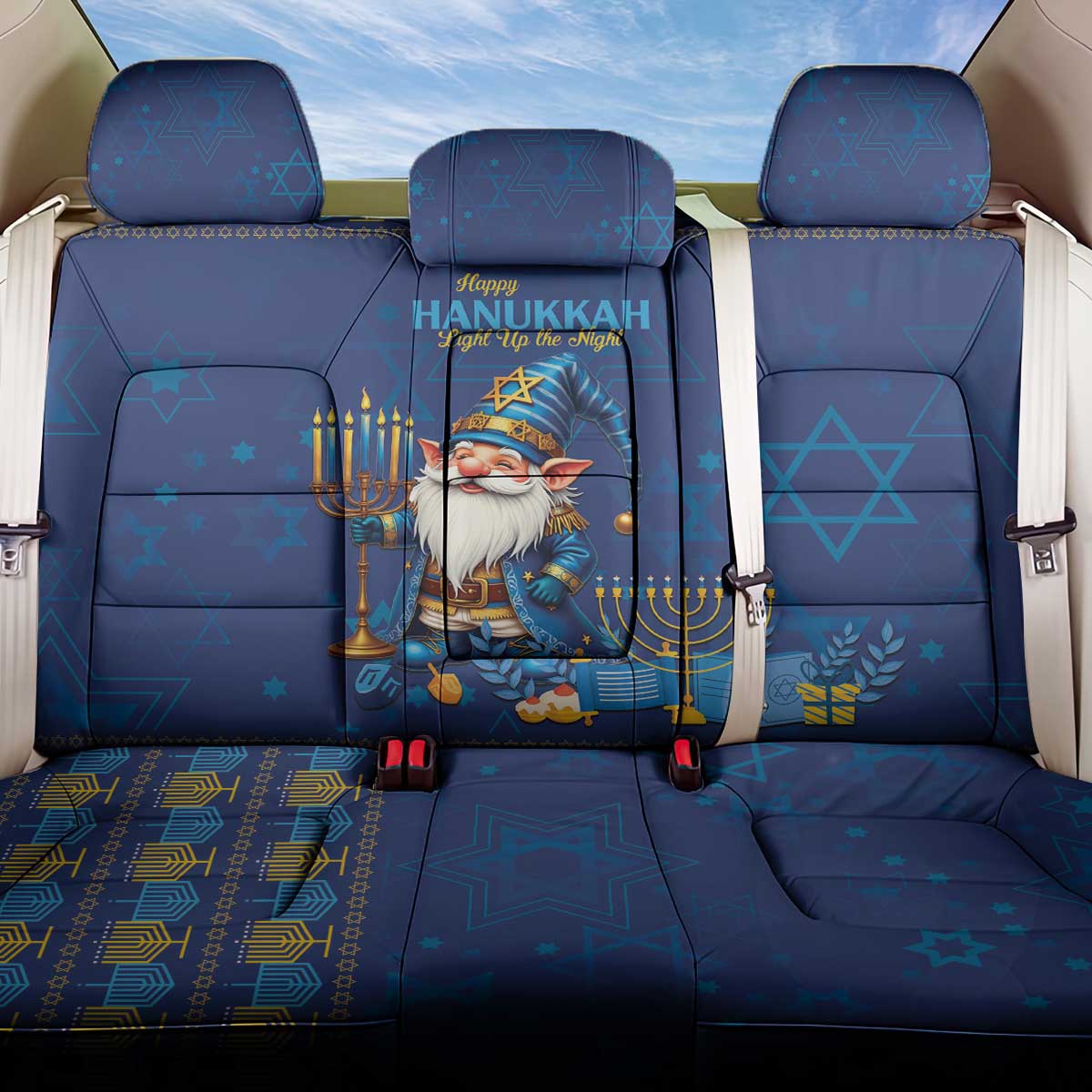 Hanukkah Jewish Star of David Back Car Seat Cover Chilling With My Gnomies LT9 - Wonder Print Shop