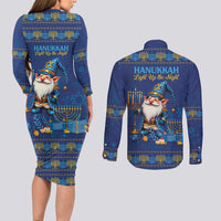Hanukkah Jewish Star of David Couples Matching Long Sleeve Bodycon Dress and Long Sleeve Button Shirt Chilling With My Gnomies LT9 - Wonder Print Shop