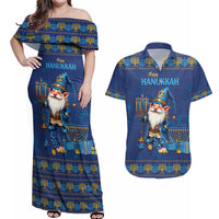 Hanukkah Jewish Star of David Couples Matching Off Shoulder Maxi Dress and Hawaiian Shirt Chilling With My Gnomies LT9 - Wonder Print Shop