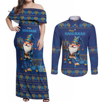 Hanukkah Jewish Star of David Couples Matching Off Shoulder Maxi Dress and Long Sleeve Button Shirt Chilling With My Gnomies LT9 - Wonder Print Shop