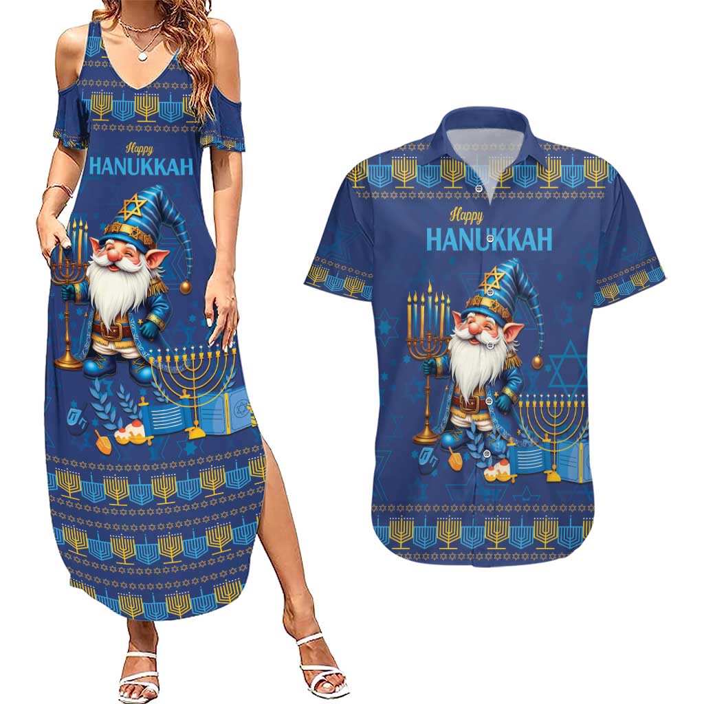 Hanukkah Jewish Star of David Couples Matching Summer Maxi Dress and Hawaiian Shirt Chilling With My Gnomies LT9 - Wonder Print Shop