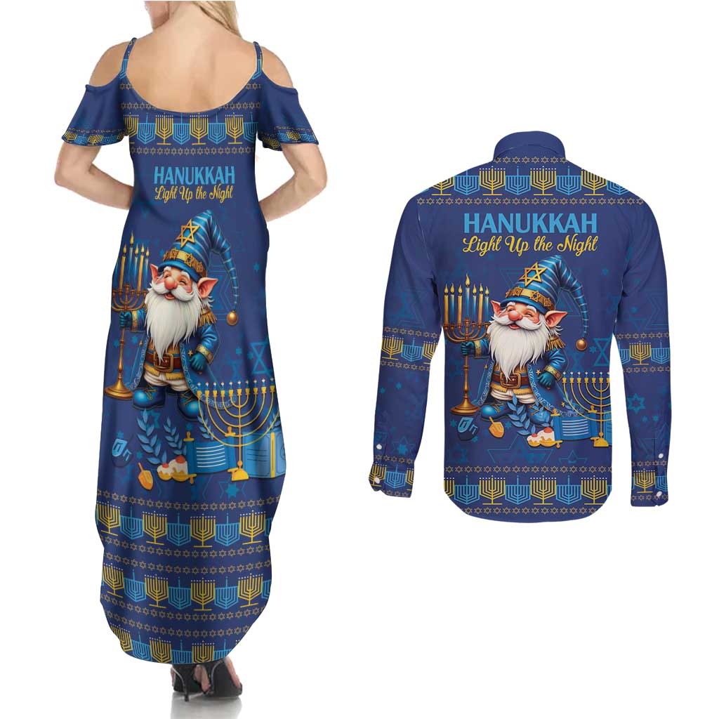 Hanukkah Jewish Star of David Couples Matching Summer Maxi Dress and Long Sleeve Button Shirt Chilling With My Gnomies LT9 - Wonder Print Shop