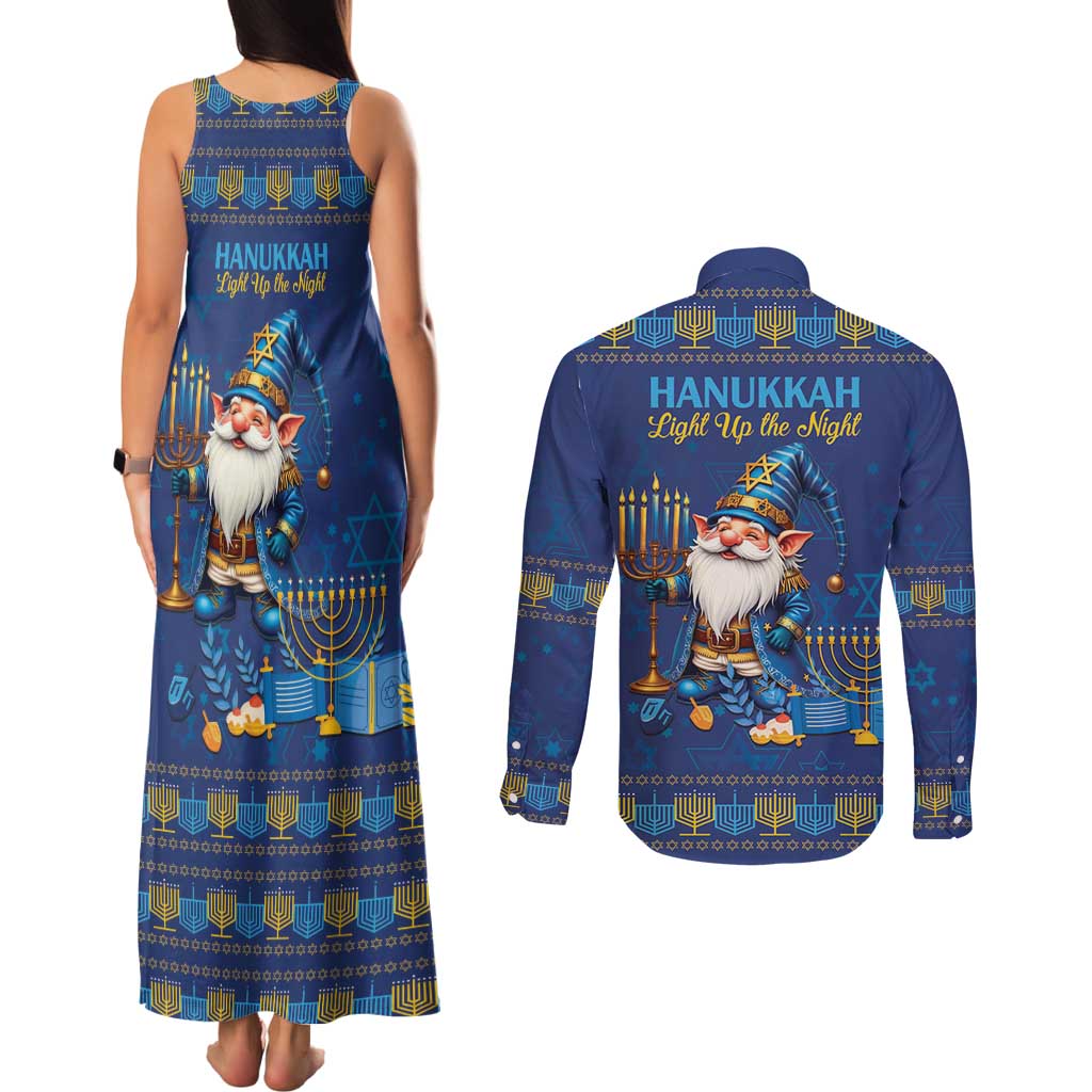 Hanukkah Jewish Star of David Couples Matching Tank Maxi Dress and Long Sleeve Button Shirt Chilling With My Gnomies LT9 - Wonder Print Shop