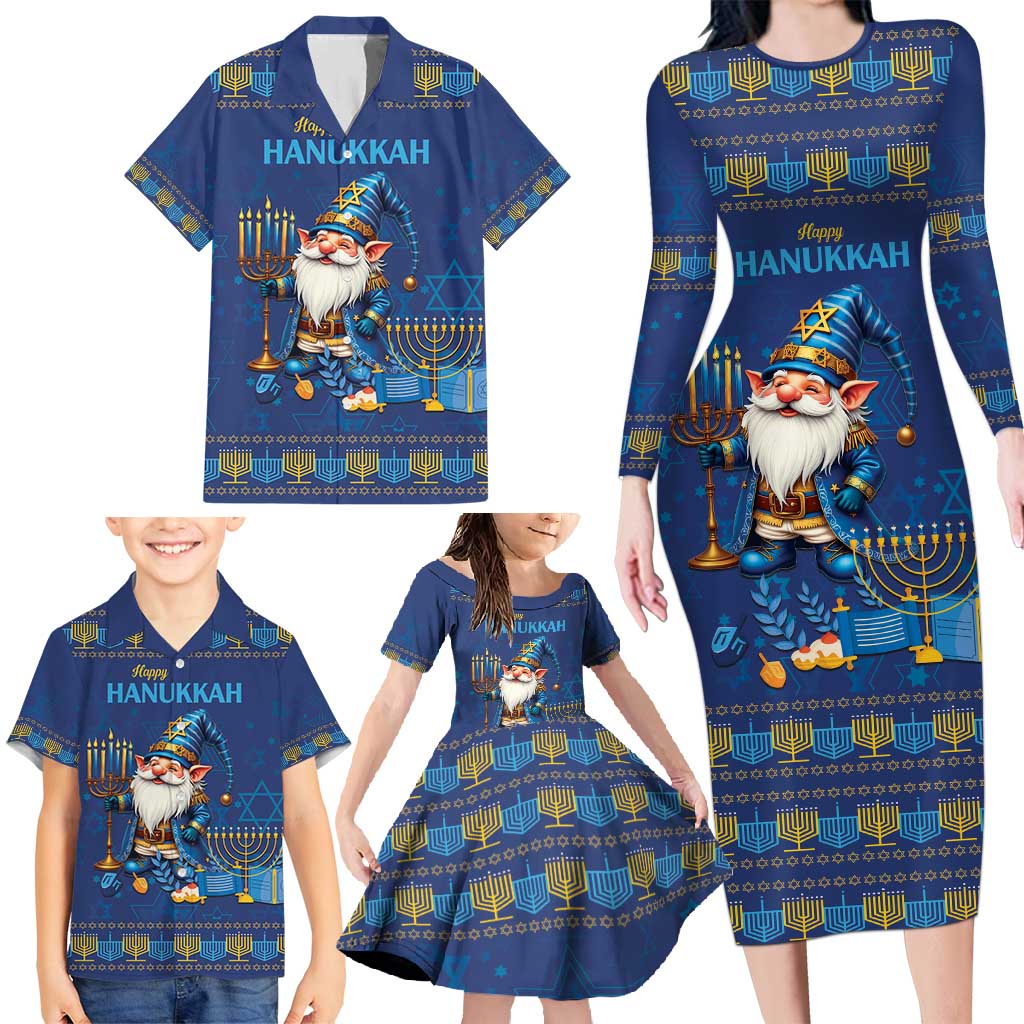 Hanukkah Jewish Star of David Family Matching Long Sleeve Bodycon Dress and Hawaiian Shirt Chilling With My Gnomies LT9 - Wonder Print Shop
