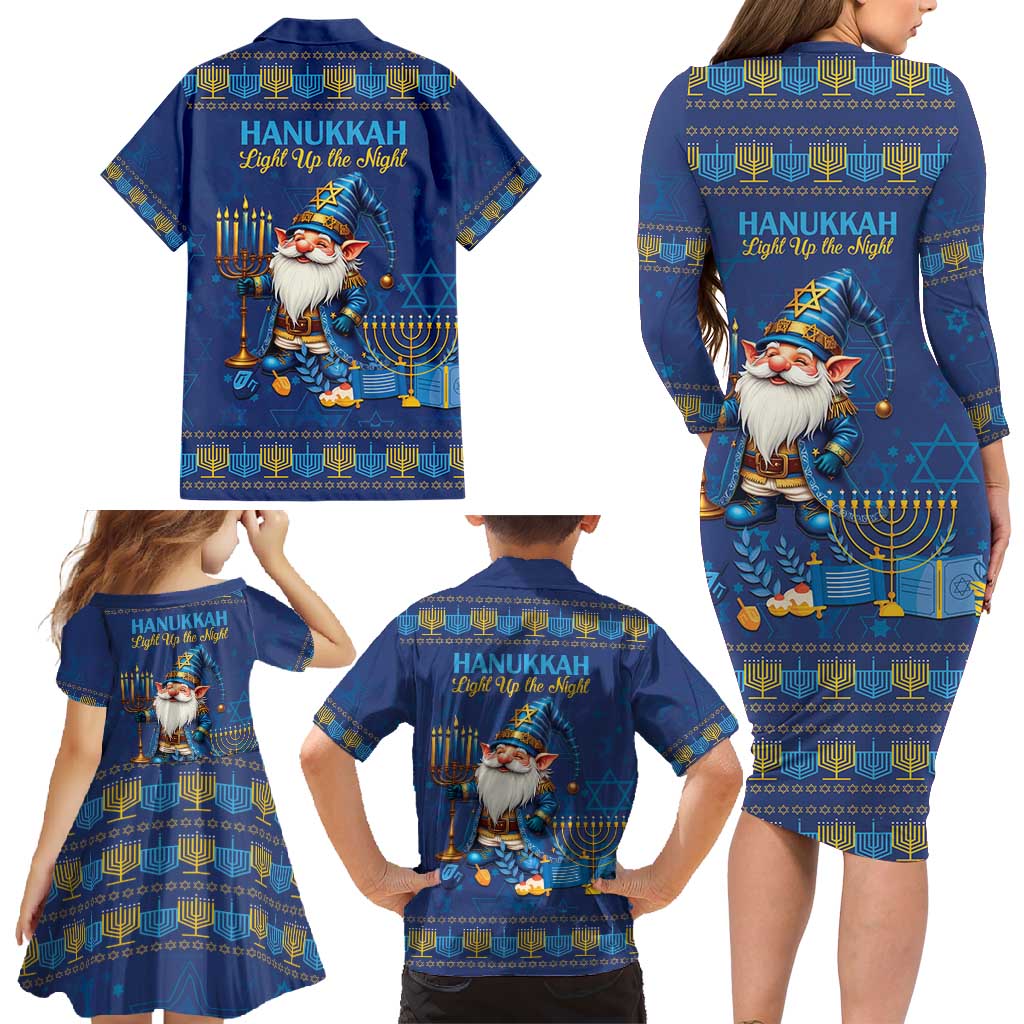 Hanukkah Jewish Star of David Family Matching Long Sleeve Bodycon Dress and Hawaiian Shirt Chilling With My Gnomies LT9 - Wonder Print Shop