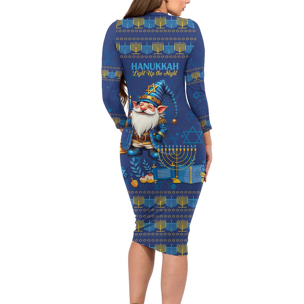 Hanukkah Jewish Star of David Family Matching Long Sleeve Bodycon Dress and Hawaiian Shirt Chilling With My Gnomies LT9 - Wonder Print Shop