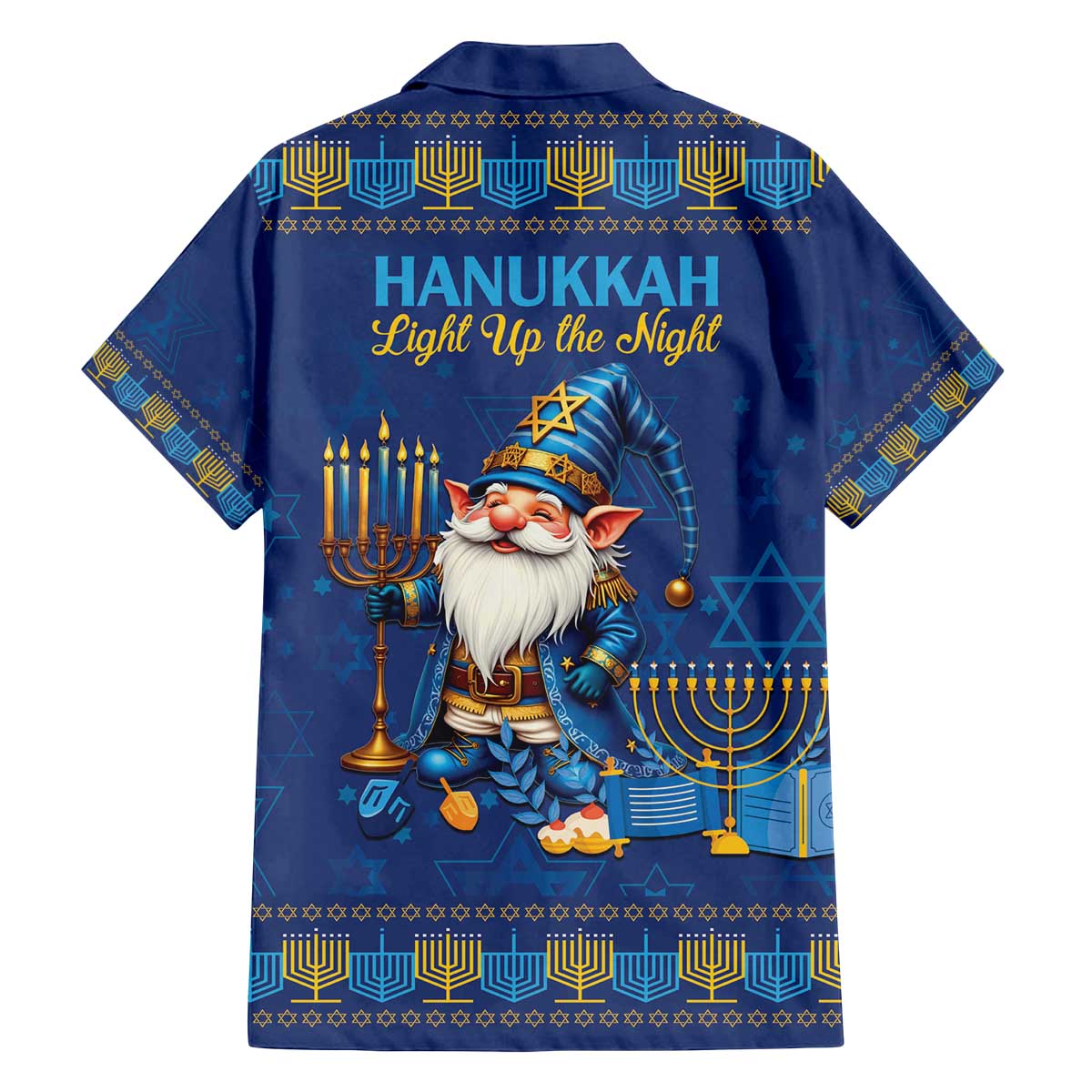 Hanukkah Jewish Star of David Family Matching Off The Shoulder Long Sleeve Dress and Hawaiian Shirt Chilling With My Gnomies - Wonder Print Shop
