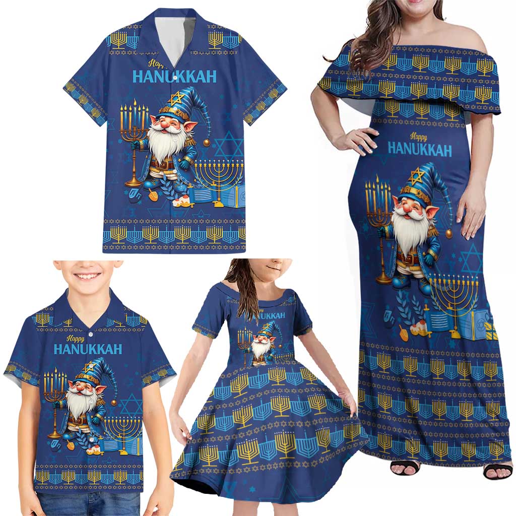Hanukkah Jewish Star of David Family Matching Off Shoulder Maxi Dress and Hawaiian Shirt Chilling With My Gnomies LT9 - Wonder Print Shop