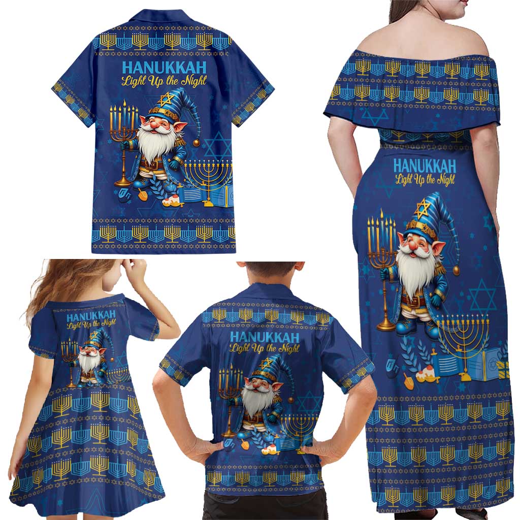 Hanukkah Jewish Star of David Family Matching Off Shoulder Maxi Dress and Hawaiian Shirt Chilling With My Gnomies LT9 - Wonder Print Shop