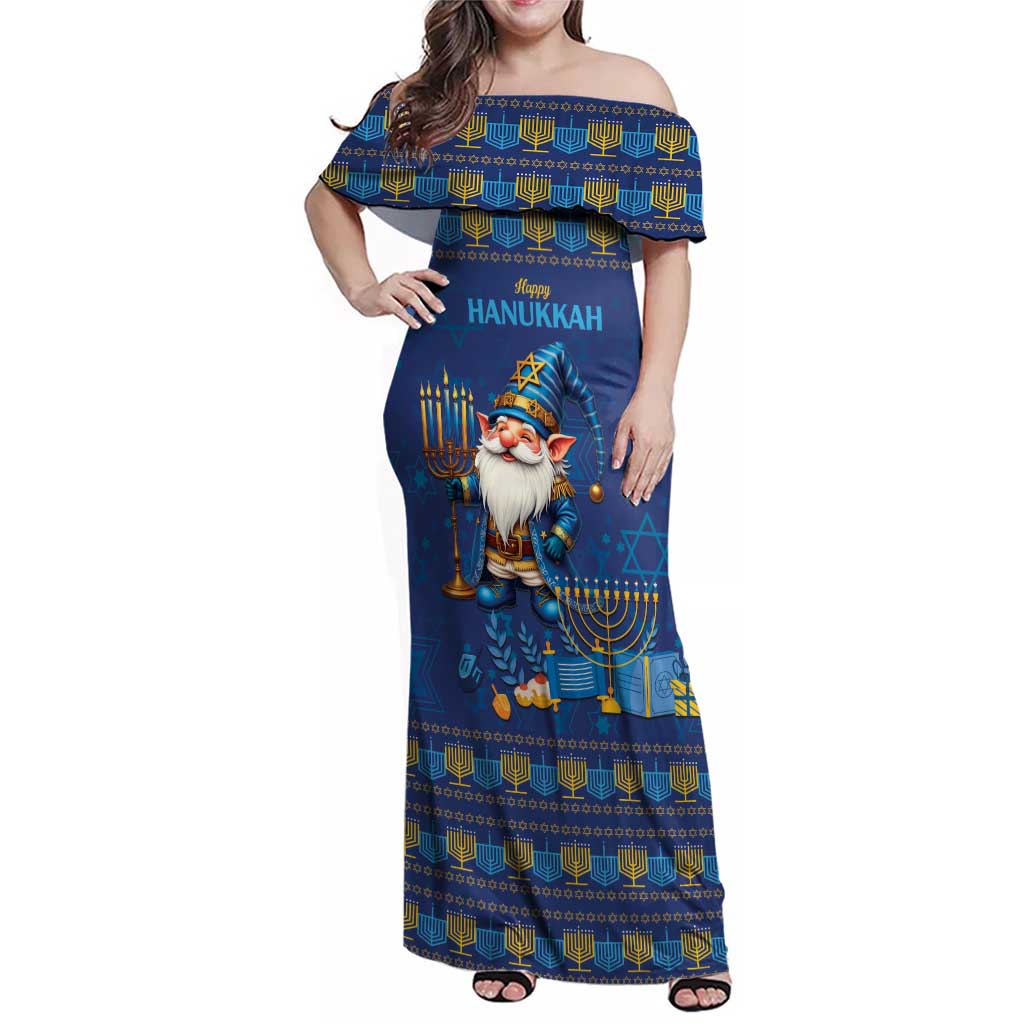 Hanukkah Jewish Star of David Family Matching Off Shoulder Maxi Dress and Hawaiian Shirt Chilling With My Gnomies LT9 - Wonder Print Shop