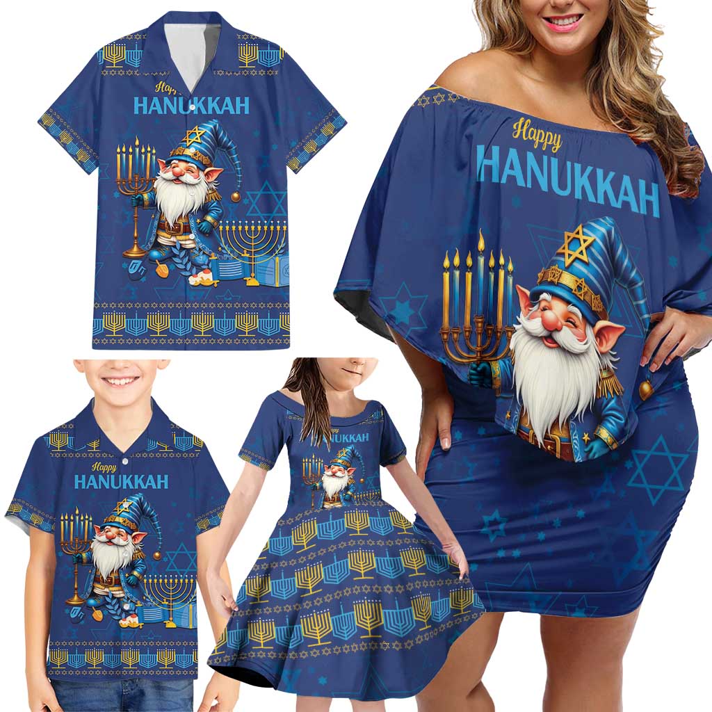 Hanukkah Jewish Star of David Family Matching Off Shoulder Short Dress and Hawaiian Shirt Chilling With My Gnomies LT9 - Wonder Print Shop