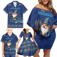 Hanukkah Jewish Star of David Family Matching Off Shoulder Short Dress and Hawaiian Shirt Chilling With My Gnomies LT9 - Wonder Print Shop
