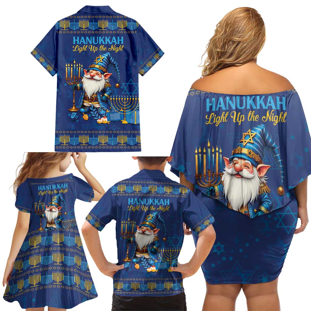 Hanukkah Jewish Star of David Family Matching Off Shoulder Short Dress and Hawaiian Shirt Chilling With My Gnomies LT9 - Wonder Print Shop