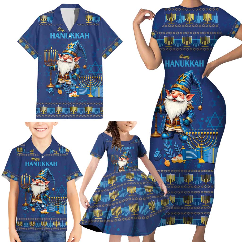Hanukkah Jewish Star of David Family Matching Short Sleeve Bodycon Dress and Hawaiian Shirt Chilling With My Gnomies - Wonder Print Shop