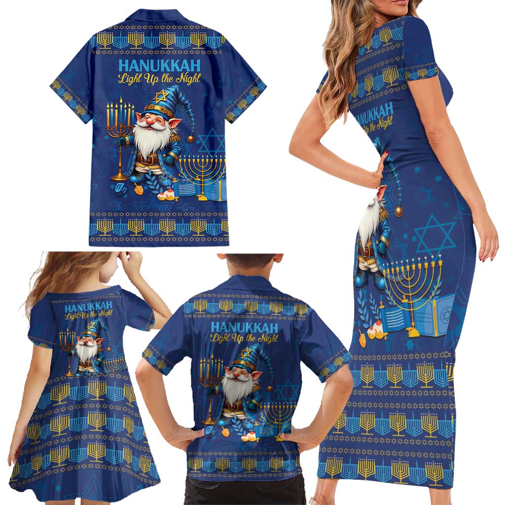 Hanukkah Jewish Star of David Family Matching Short Sleeve Bodycon Dress and Hawaiian Shirt Chilling With My Gnomies - Wonder Print Shop