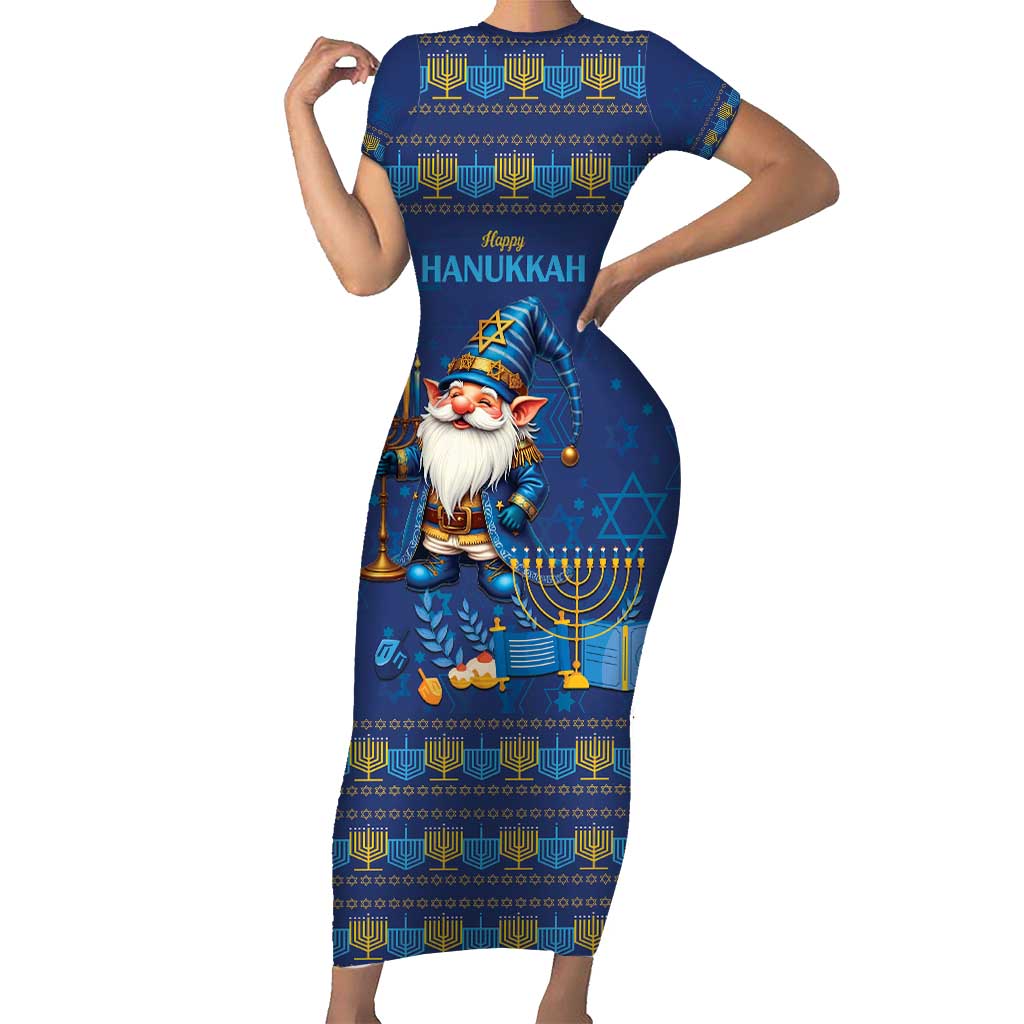 Hanukkah Jewish Star of David Family Matching Short Sleeve Bodycon Dress and Hawaiian Shirt Chilling With My Gnomies - Wonder Print Shop