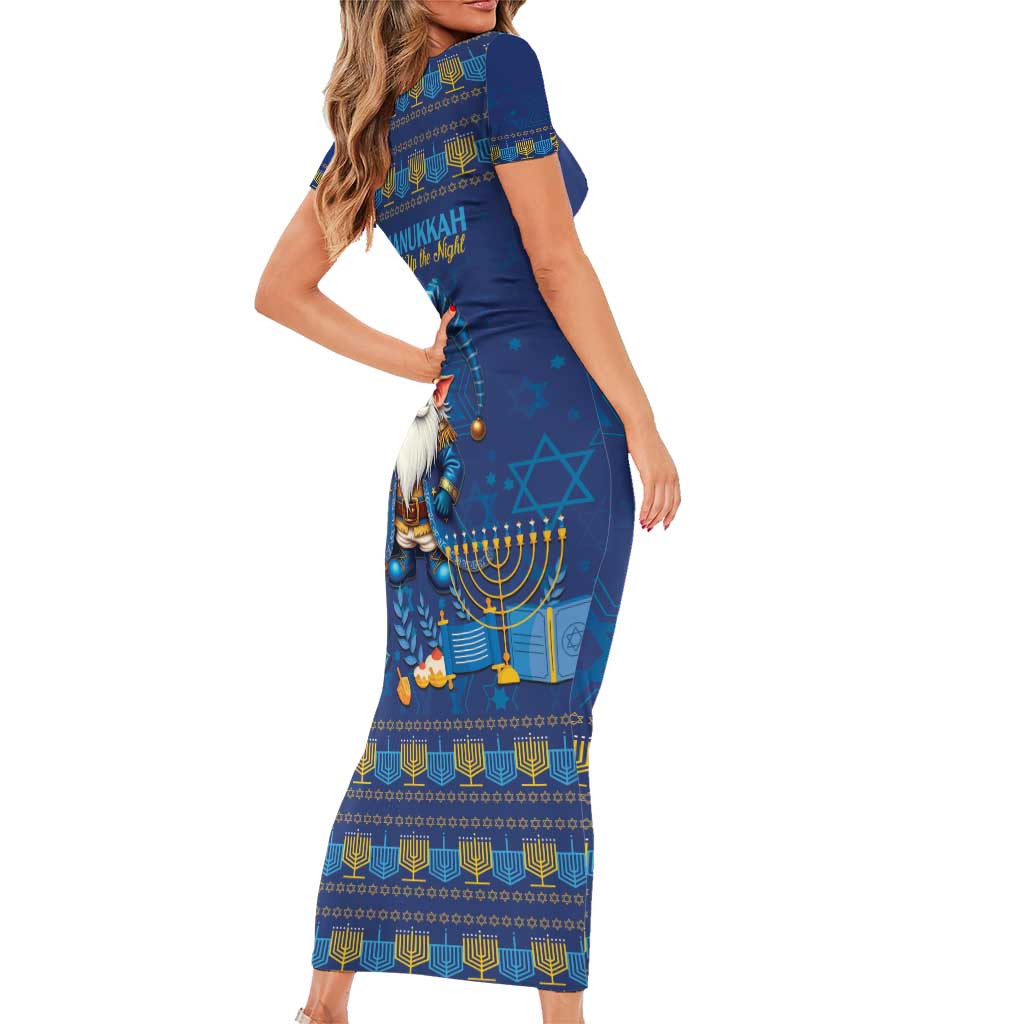 Hanukkah Jewish Star of David Family Matching Short Sleeve Bodycon Dress and Hawaiian Shirt Chilling With My Gnomies - Wonder Print Shop