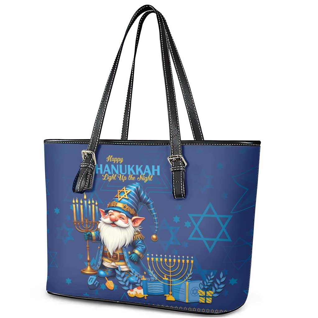 Hanukkah Jewish Star of David Leather Tote Bag Chilling With My Gnomies - Wonder Print Shop