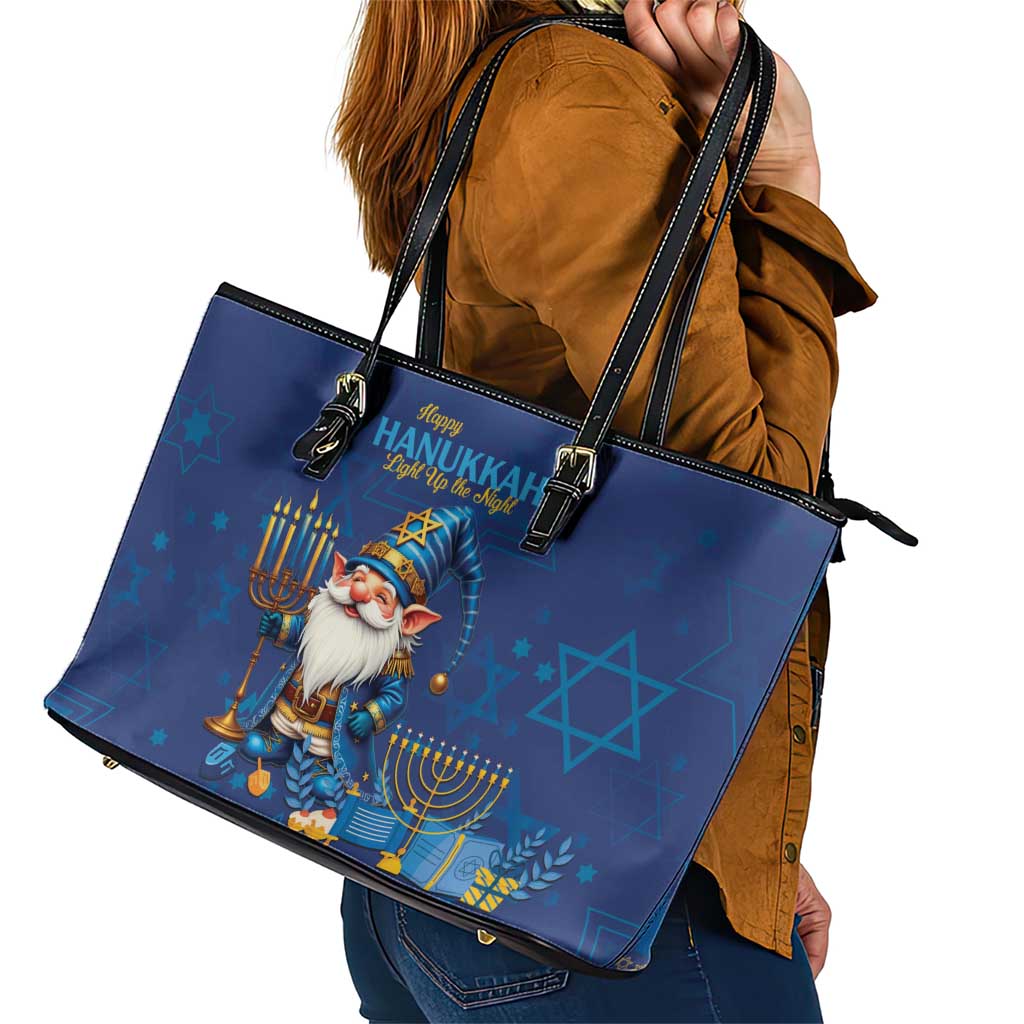 Hanukkah Jewish Star of David Leather Tote Bag Chilling With My Gnomies - Wonder Print Shop