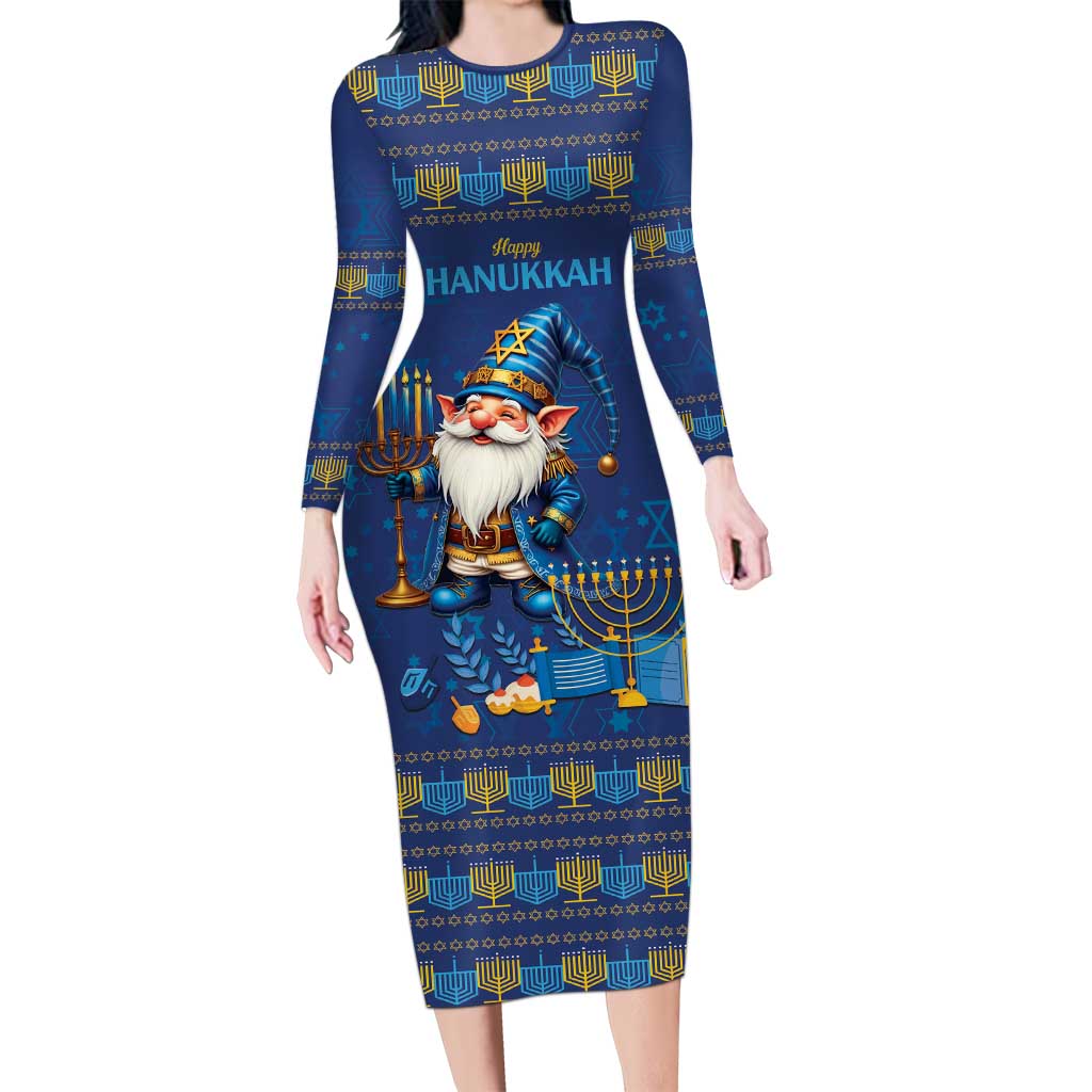 Hanukkah Jewish Star of David Long Sleeve Bodycon Dress Chilling With My Gnomies - Wonder Print Shop