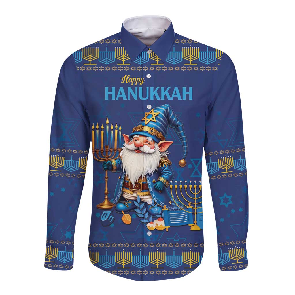 Hanukkah Jewish Star of David Long Sleeve Button Shirt Chilling With My Gnomies - Wonder Print Shop