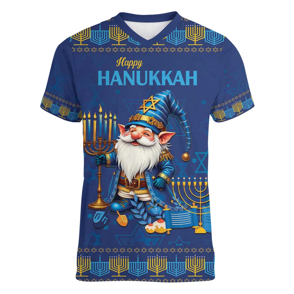 Hanukkah Jewish Star of David Women V-Neck T-Shirt Chilling With My Gnomies - Wonder Print Shop
