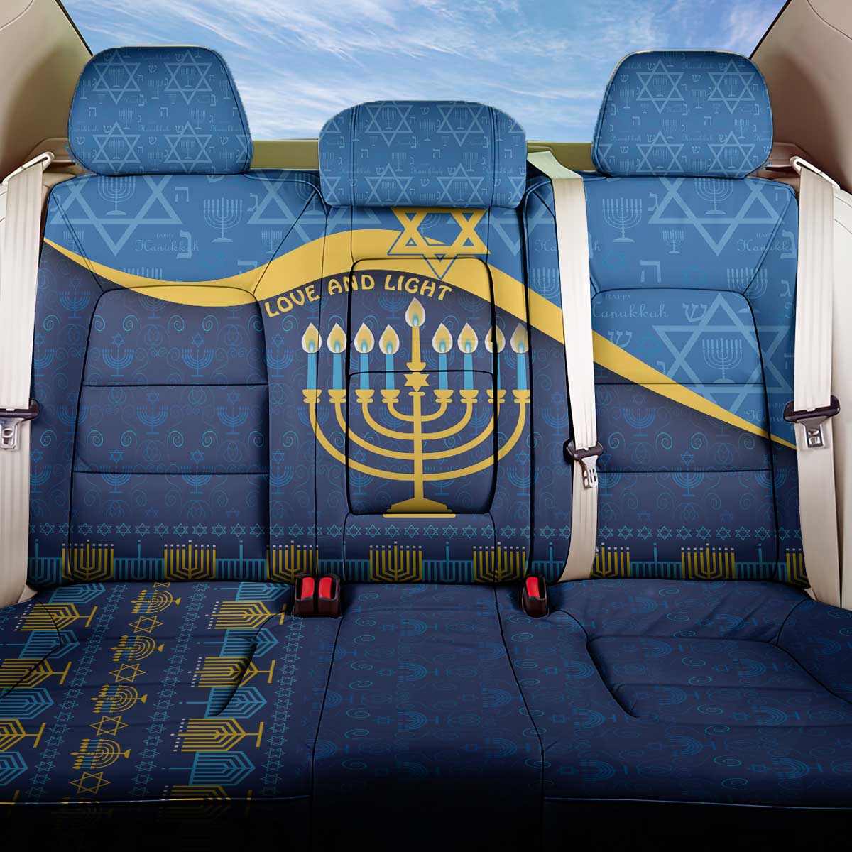 Love and Light Hanukkah Back Car Seat Cover The Hanukkiah Menorah Pattern LT9 - Wonder Print Shop